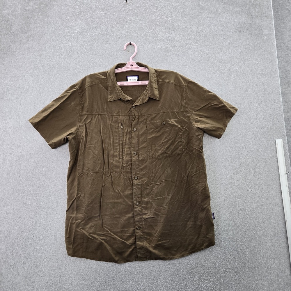 Patagonia Men Button Up Shirt XL Brown Lyocell Nylon Outdoor Utility READ
